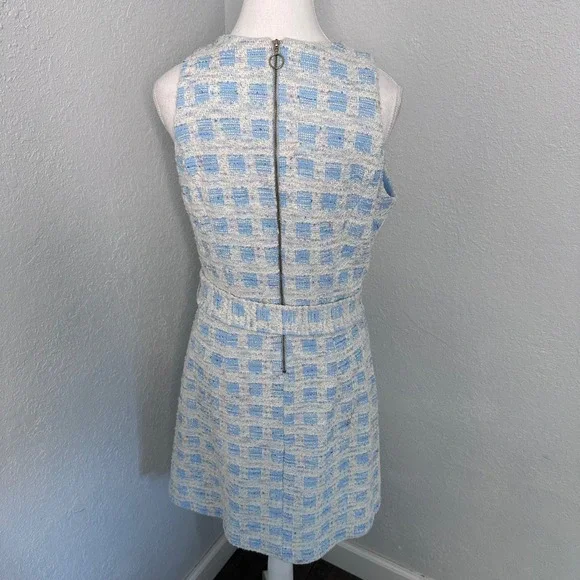 Taylor Womens Blue White Tweed Checkered Belted Sleeveless Shift Dress Size 10 - Picture 5 of 8